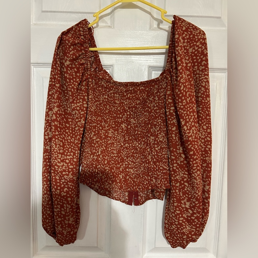 Sienna Sky Rust Speckled Smocked Crop Top
